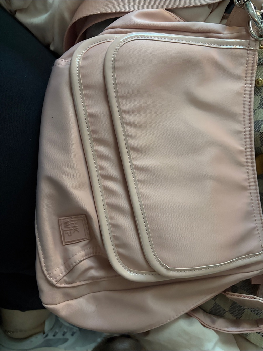 Soft Pale Pink Crossbody Bag with Front Pockets